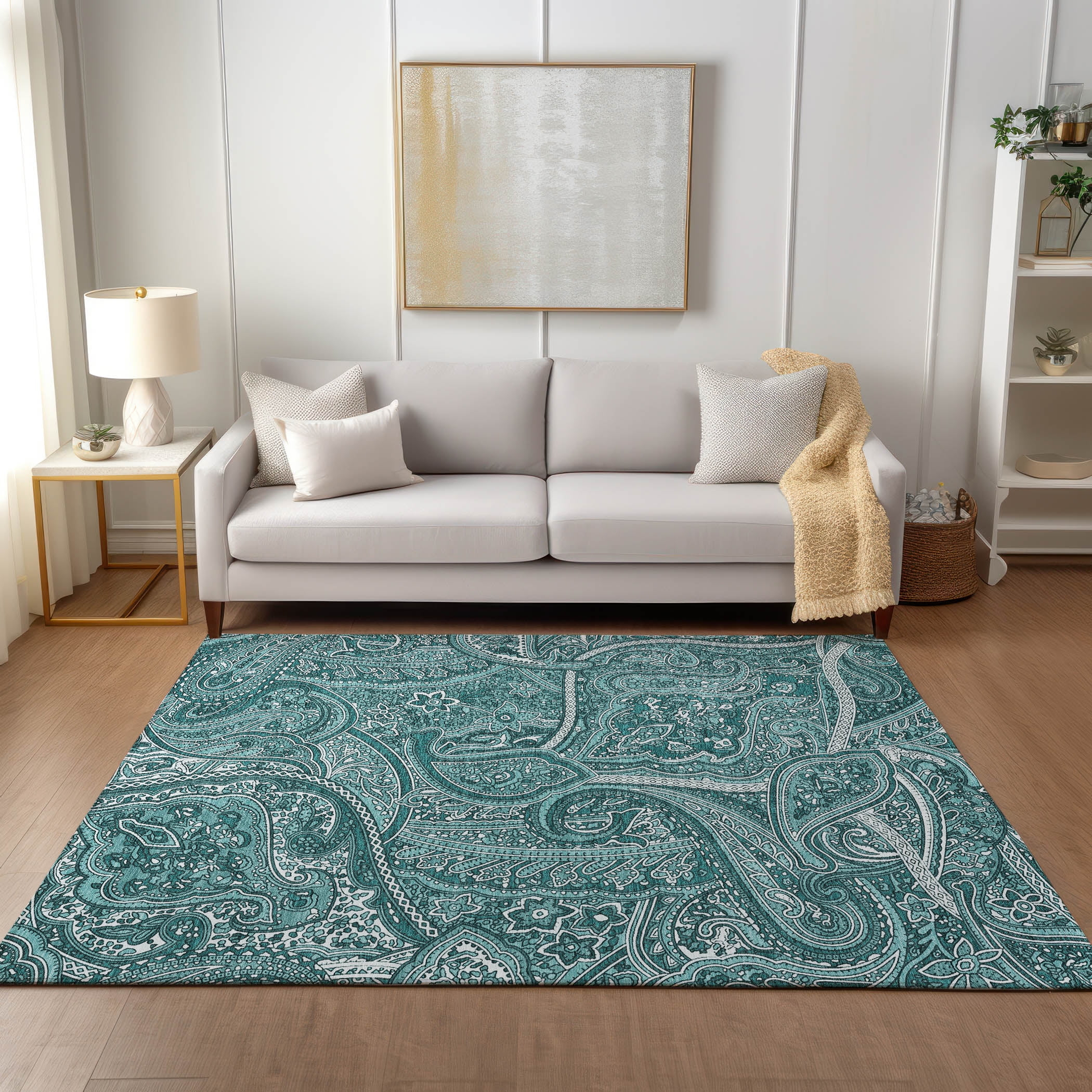 Addison Rugs Chantille Indoor/Outdoor Traditional Paisley Teal Washable Rectangle Rug, 8' x 10'