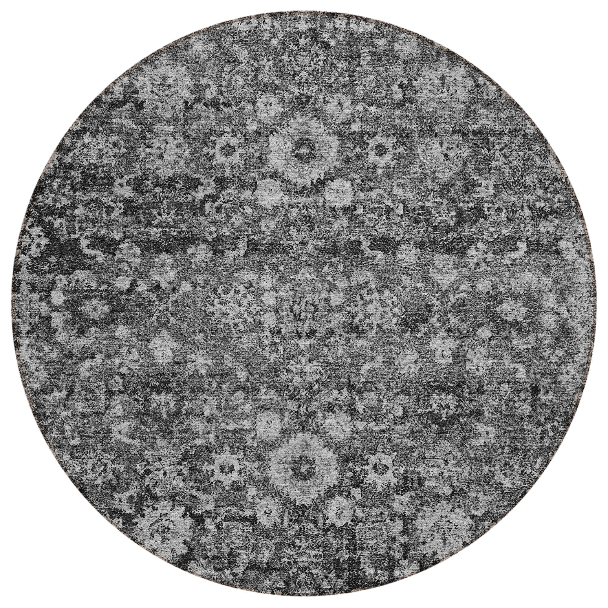 Addison Rugs Chantille Indoor/Outdoor Traditional Oriental Gray Washable Round Rug, 8' x 8'