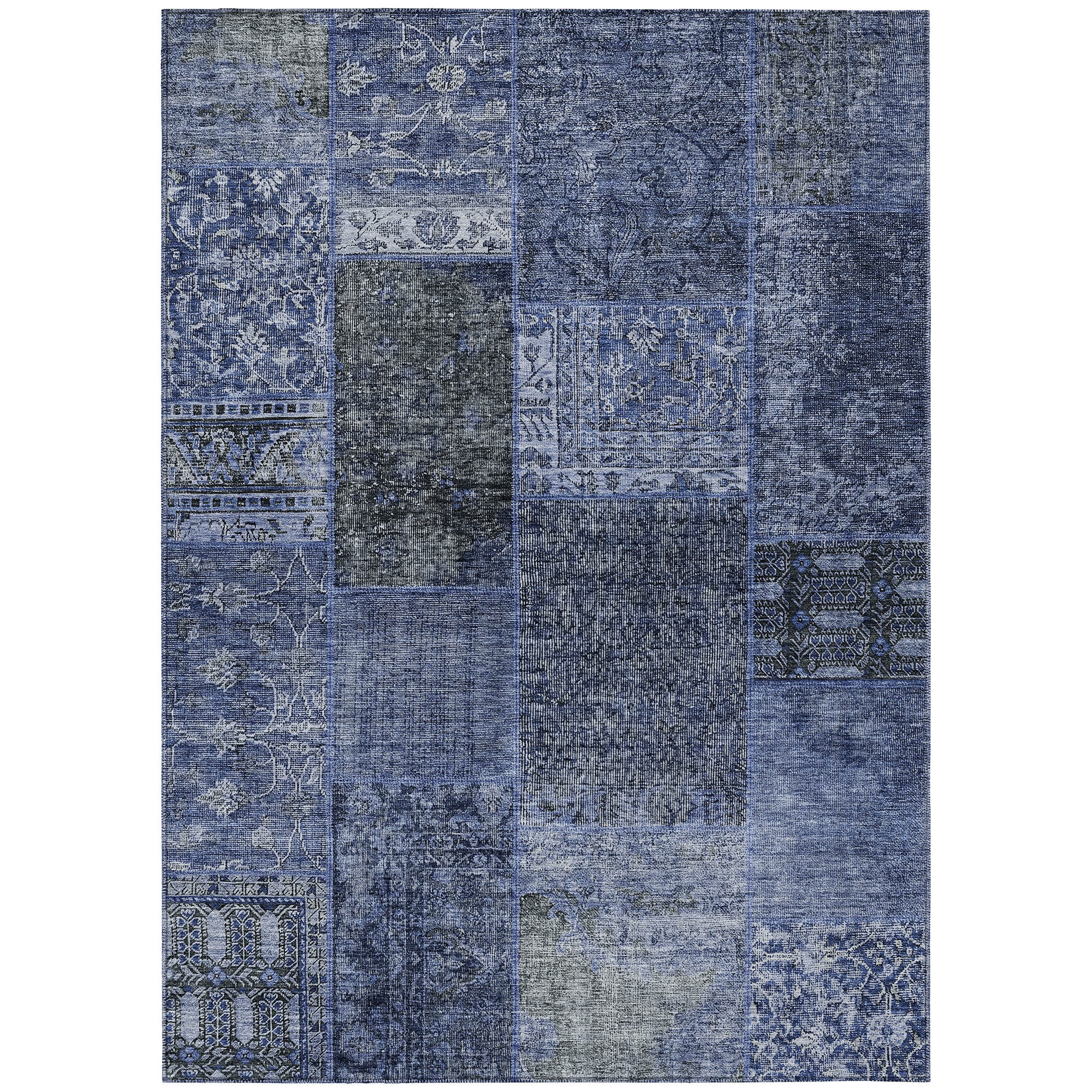 Addison Rugs Chantille Indoor/Outdoor Transitional Patchwork Navy Washable Rectangle Rug, 2'6" x 3'10"