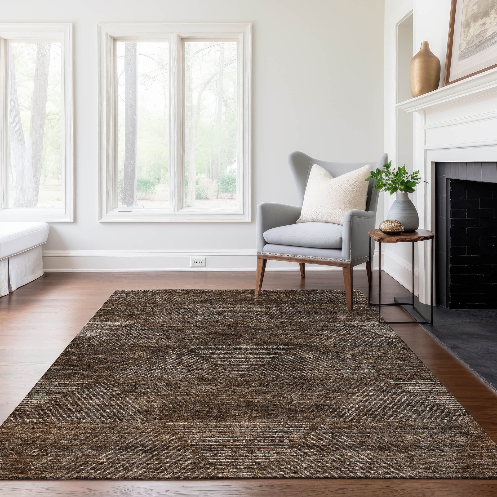 Addison Rugs Chantille Indoor/Outdoor Transitional Geometric Brown Washable Rectangle Rug, 2'6" x 3'10"