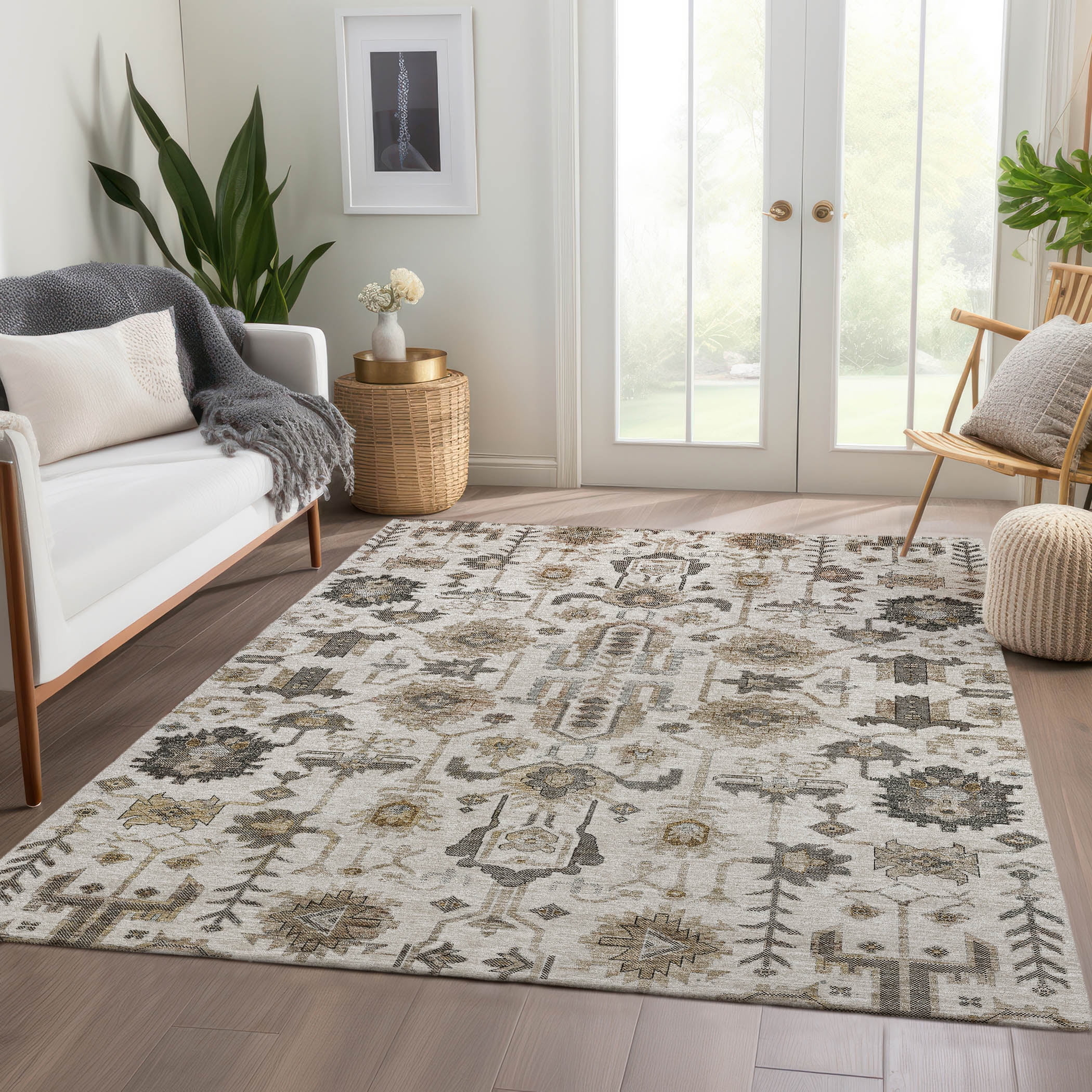 Addison Rugs Chantille Indoor/Outdoor Traditional Oriental Ivory Washable Rectangle Rug, 2'6" x 3'10"