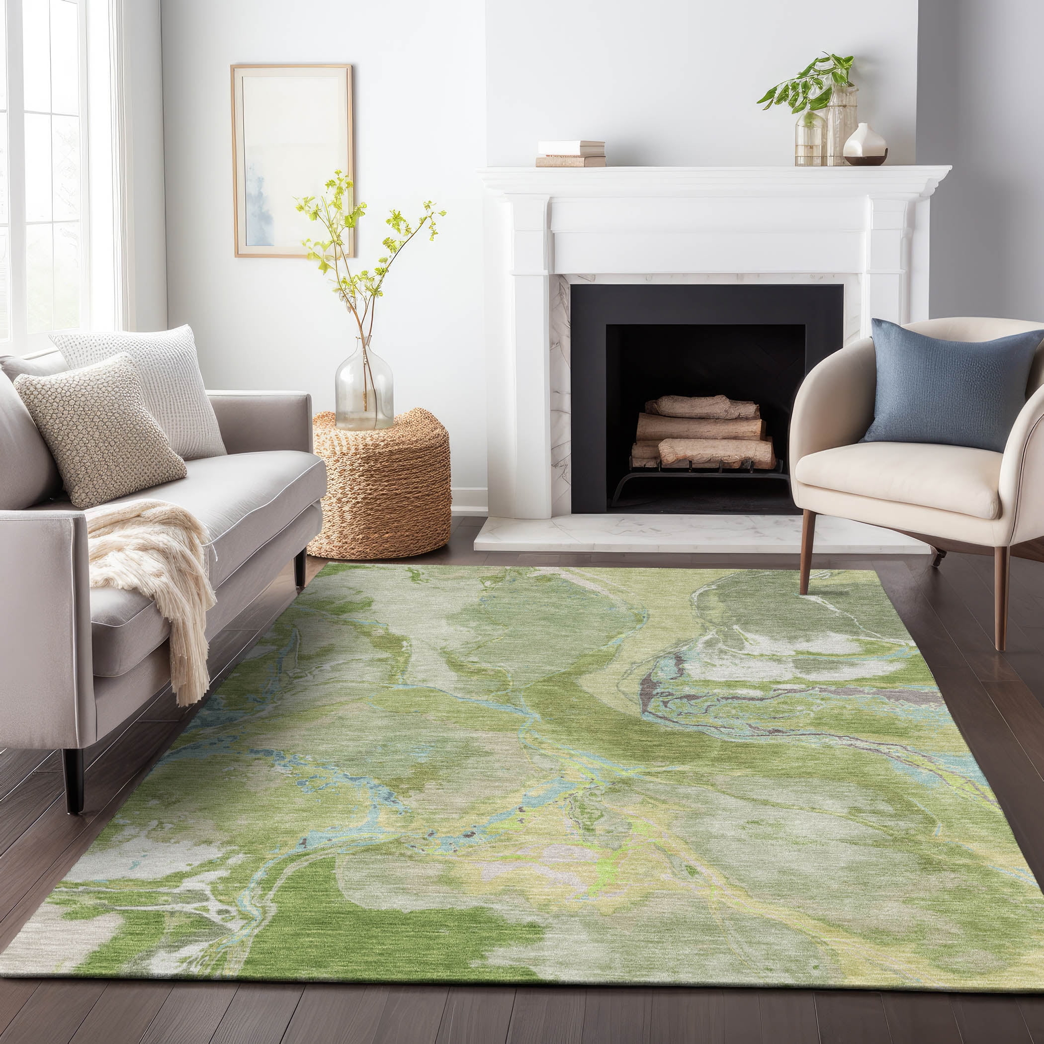 Addison Rugs Chantille Indoor/Outdoor Transitional Abstract Green Washable Rectangle Rug, 2'6" x 3'10"