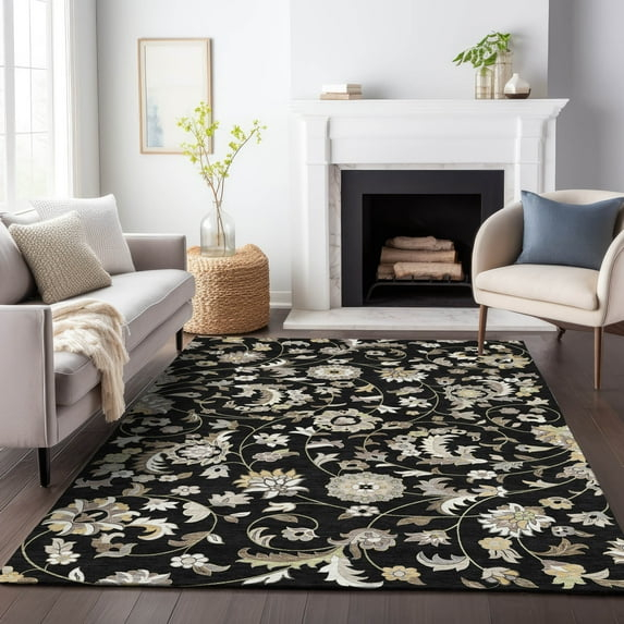 Addison Rugs Chantille Indoor/Outdoor Transitional Geometric, Abstract Black Washable Rectangle Rug, 2'6" x 3'10"