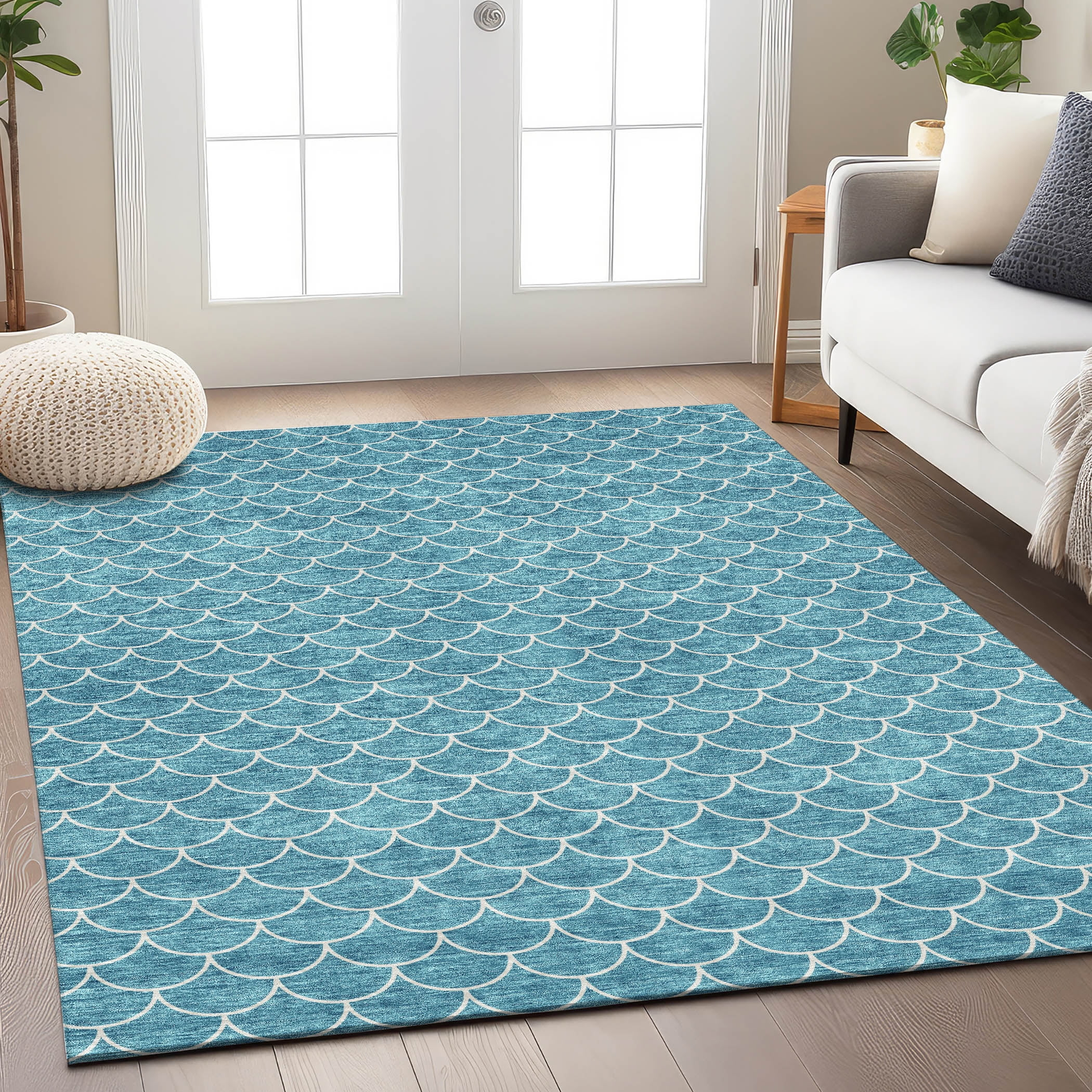 Addison Rugs Chantille Indoor/Outdoor Transitional Geometric Teal Washable Rectangle Rug, 3' x 5'
