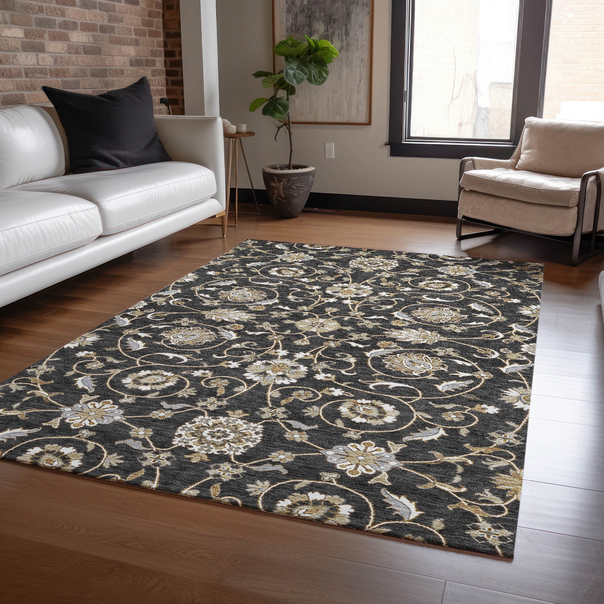 Addison Rugs Chantille Indoor/Outdoor Transitional Moroccan Black Washable Rectangle Rug, 2'6" x 3'10"