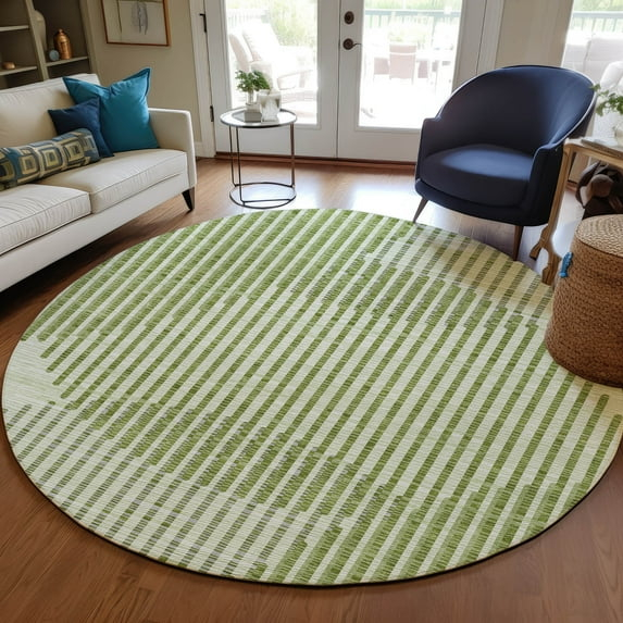 Addison Rugs Chantille Indoor/Outdoor Transitional Geometric, Abstract Green Washable Round Rug, 8' x 8'