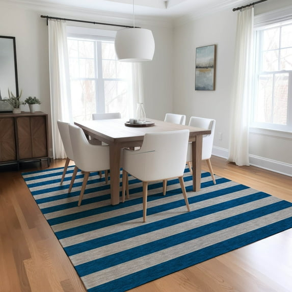 Addison Rugs Chantille Indoor/Outdoor Transitional Stripes Blue Washable Rectangle Rug, 2'6" x 3'10"