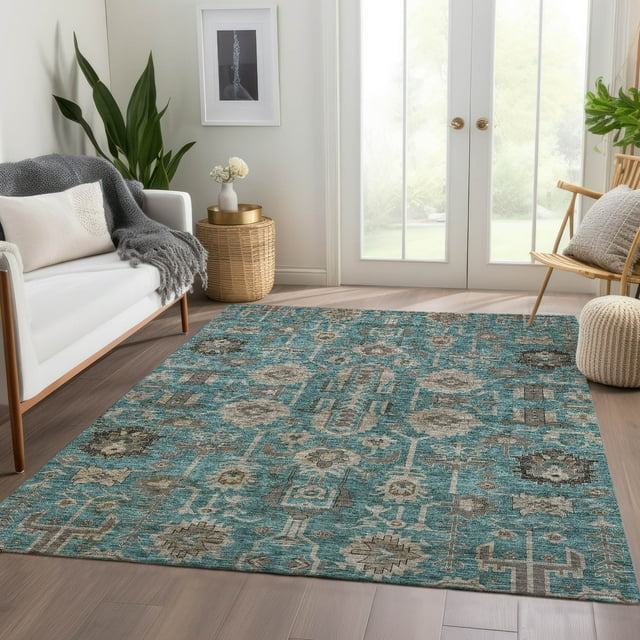 Addison Rugs Chantille Indoor/Outdoor Traditional Oriental Teal Washable Rectangle Rug, 5' x 7'6"