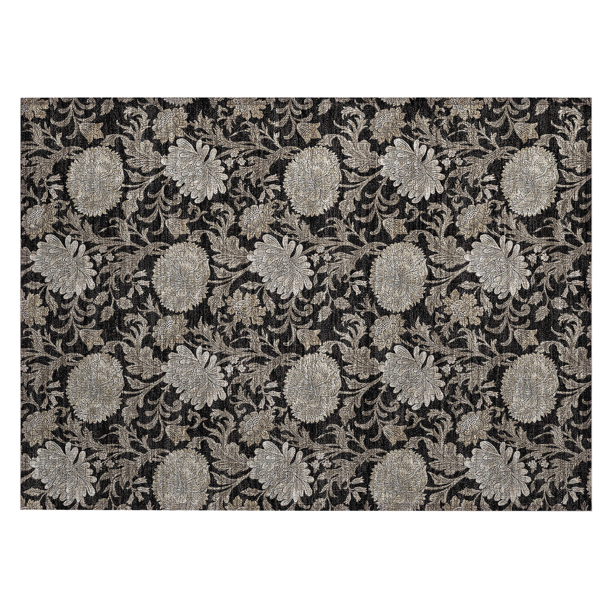 Addison Rugs Machine Washable Indoor/ Outdoor Chantille Floral Rug Black - 1'8" x 2'6"