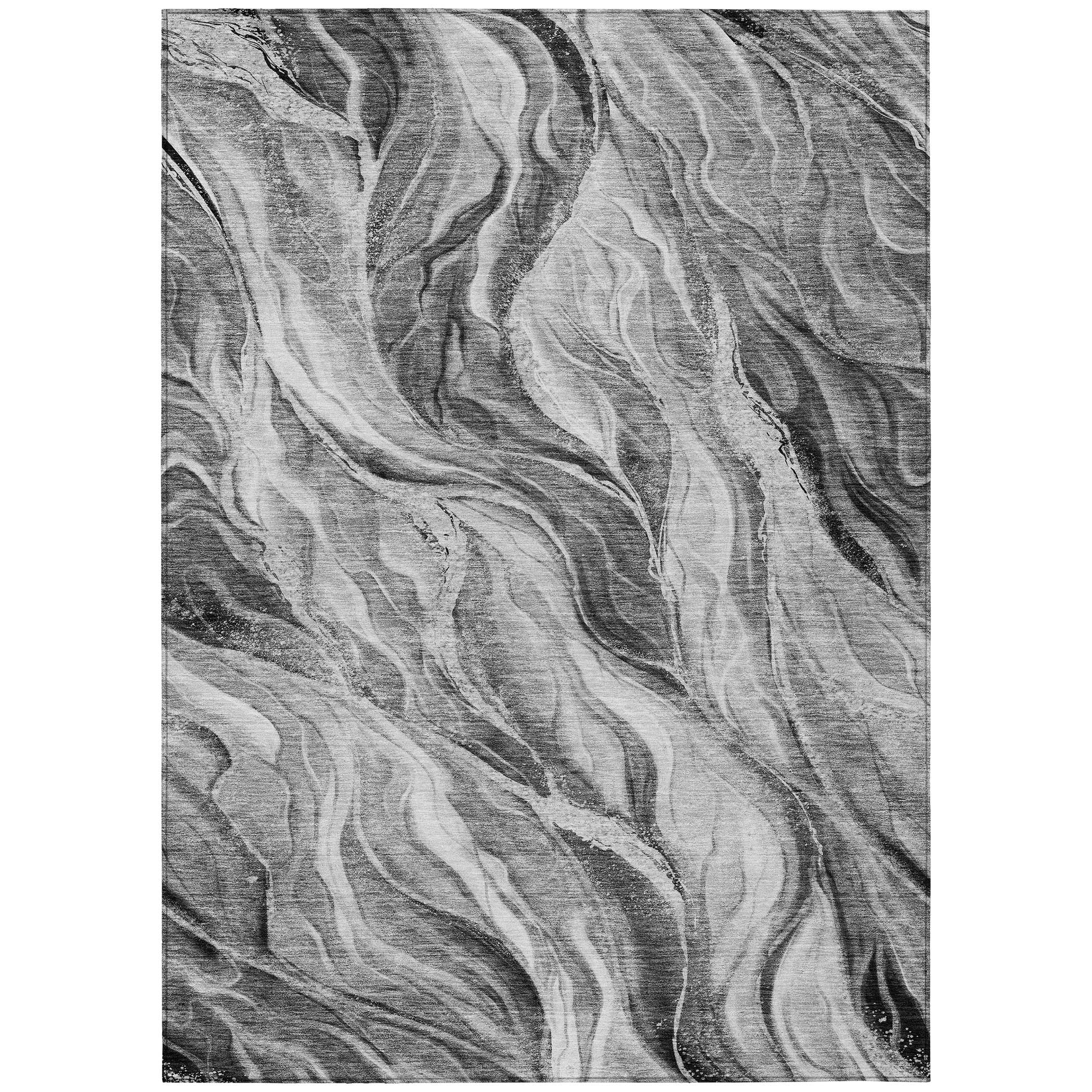 Addison Rugs Chantille Indoor/Outdoor Transitional Waves Gray Washable Rectangle Rug, 3' x 5'