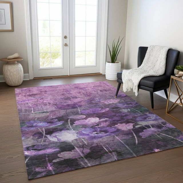 Addison Rugs Chantille Indoor/Outdoor Transitional Floral Purple Washable Rectangle Rug, 2'6" x 3'10"