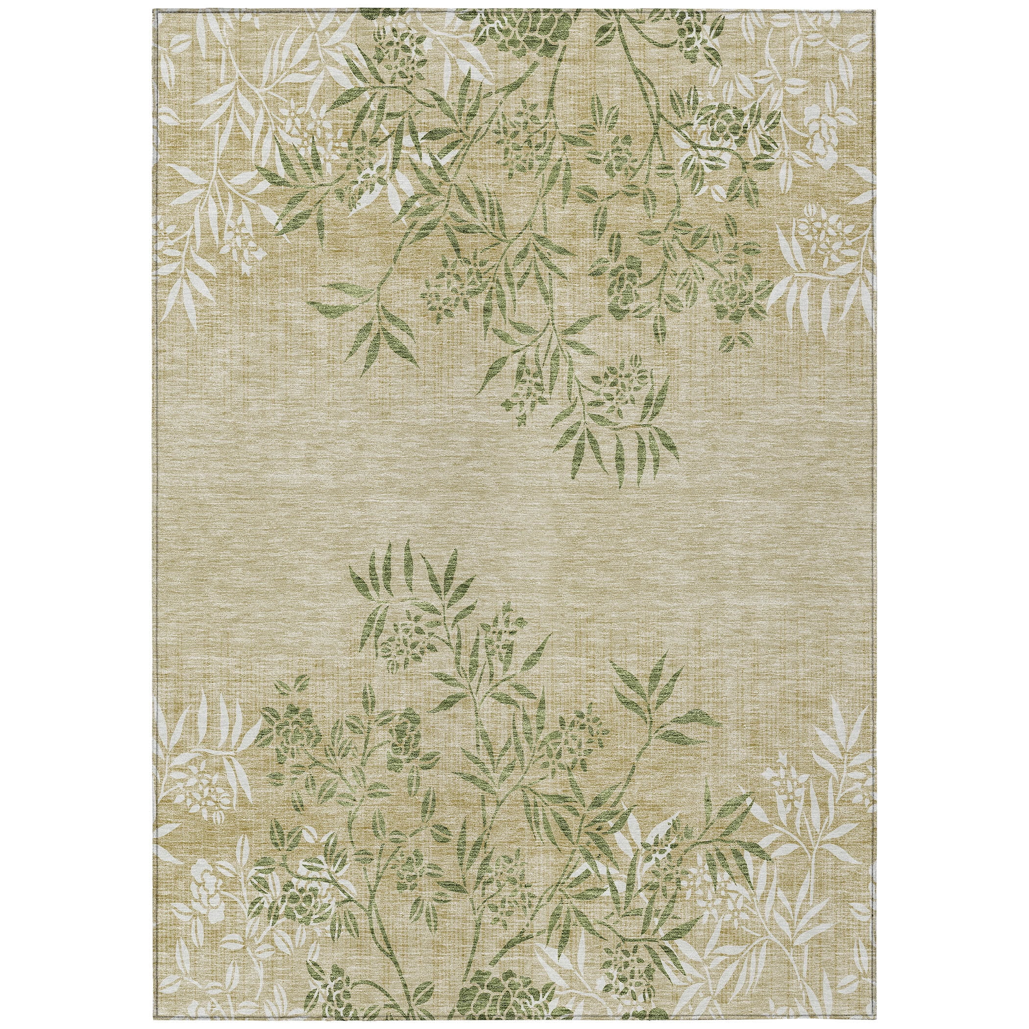 Addison Rugs Chantille Indoor/Outdoor Transitional Floral Khaki Washable Rectangle Rug, 2'6" x 3'10"