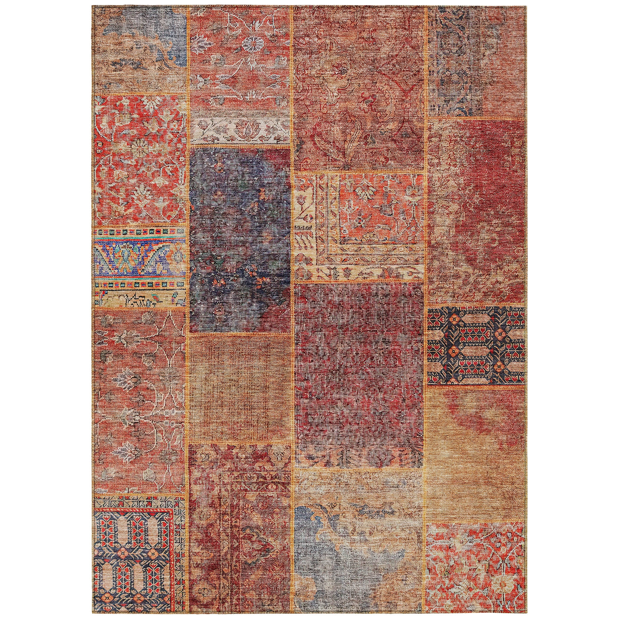 Addison Rugs Chantille Indoor/Outdoor Transitional Patchwork Red Washable Rectangle Rug, 3' x 5'