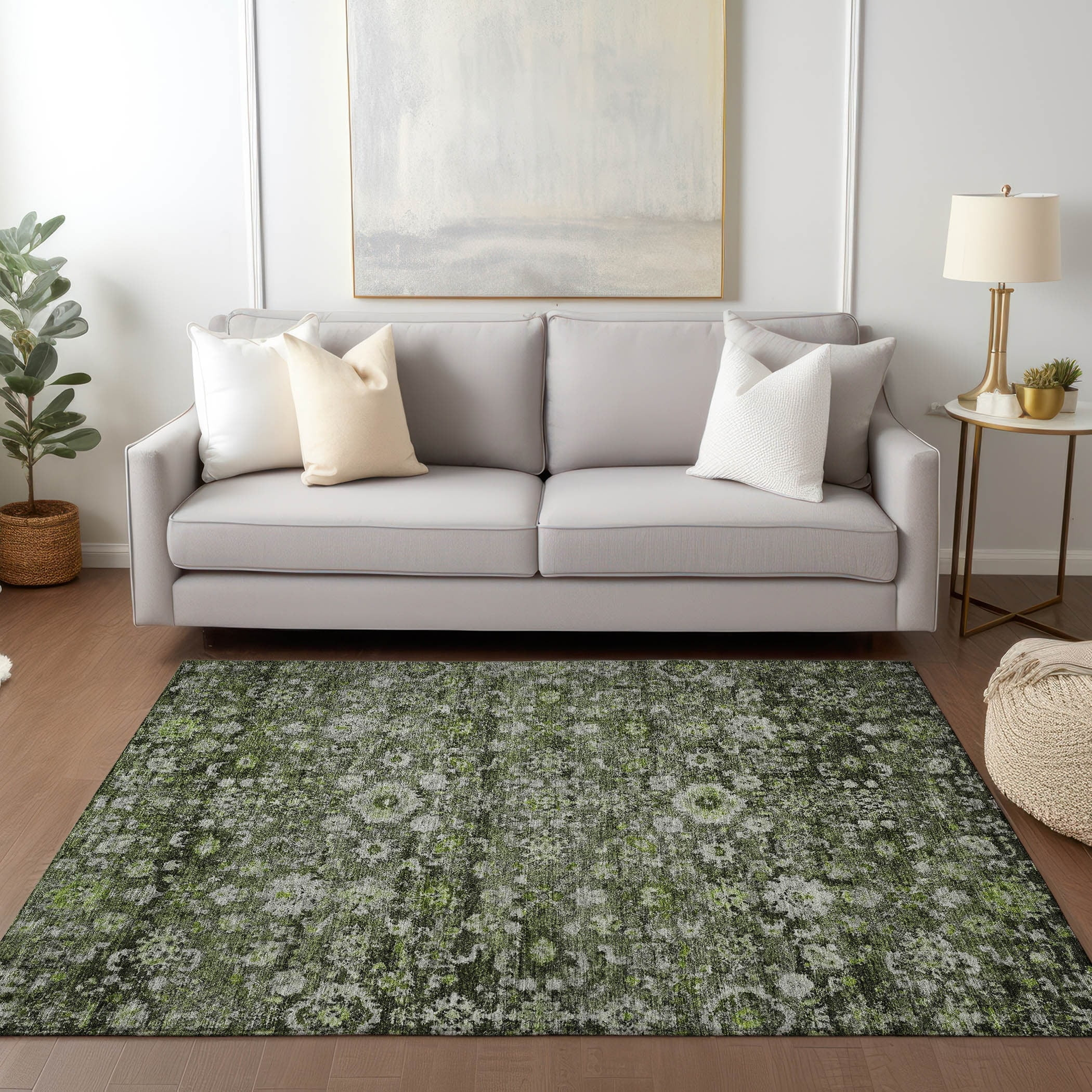 Addison Rugs Machine Washable Indoor/ Outdoor Chantille Traditional Vintage Floral Rug Green - 9' x 12'