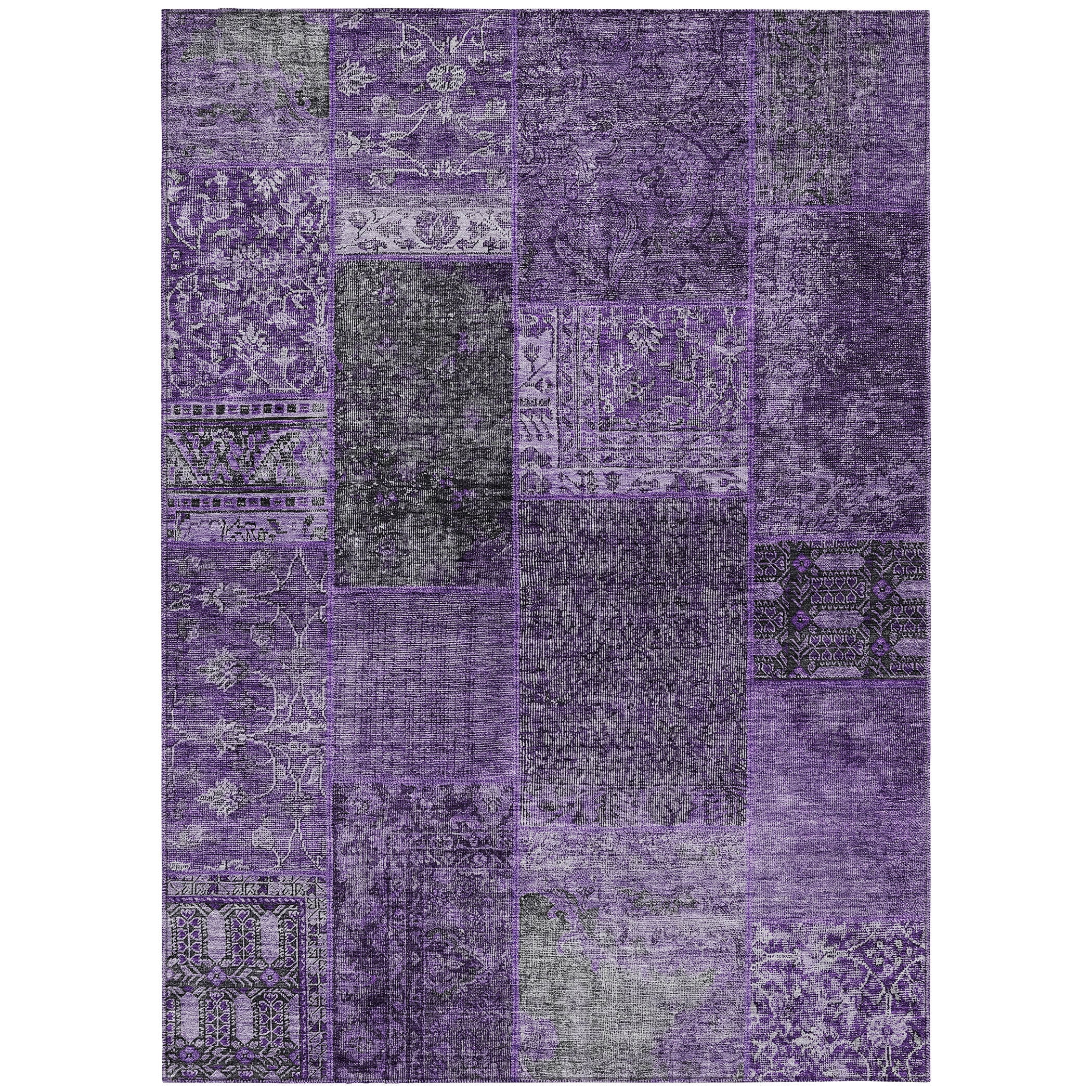 Addison Rugs Chantille Indoor/Outdoor Transitional Patchwork Eggplant Washable Rectangle Rug, 3' x 5'