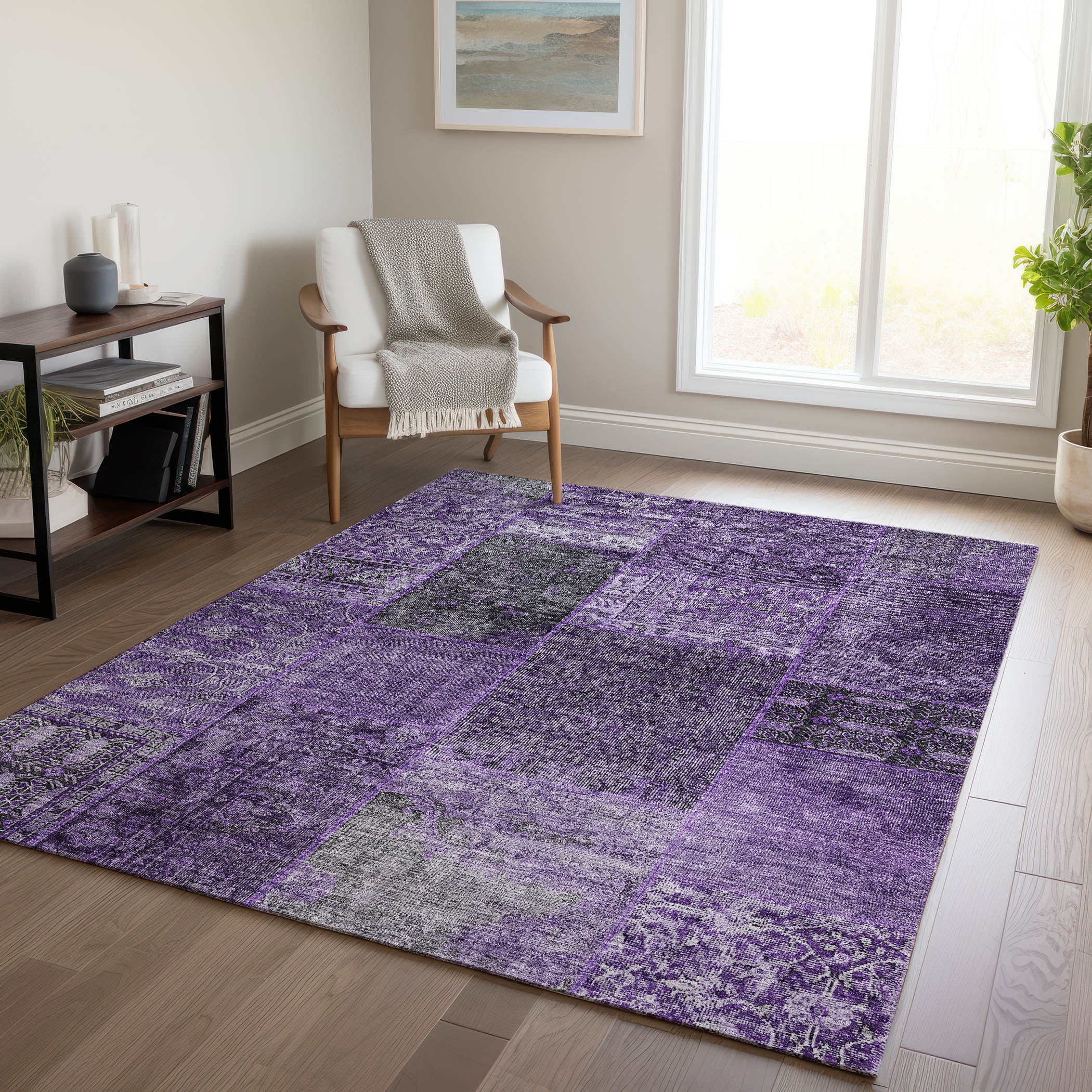 Addison Rugs Chantille Indoor/Outdoor Transitional Patchwork Eggplant Washable Rectangle Rug, 3' x 5'