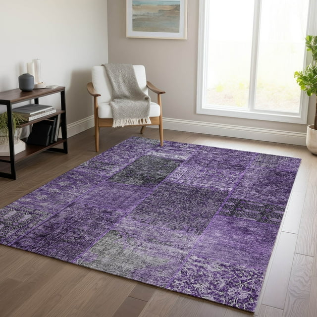 Addison Rugs Chantille Indoor/Outdoor Transitional Patchwork Eggplant Washable Rectangle Rug, 3' x 5'