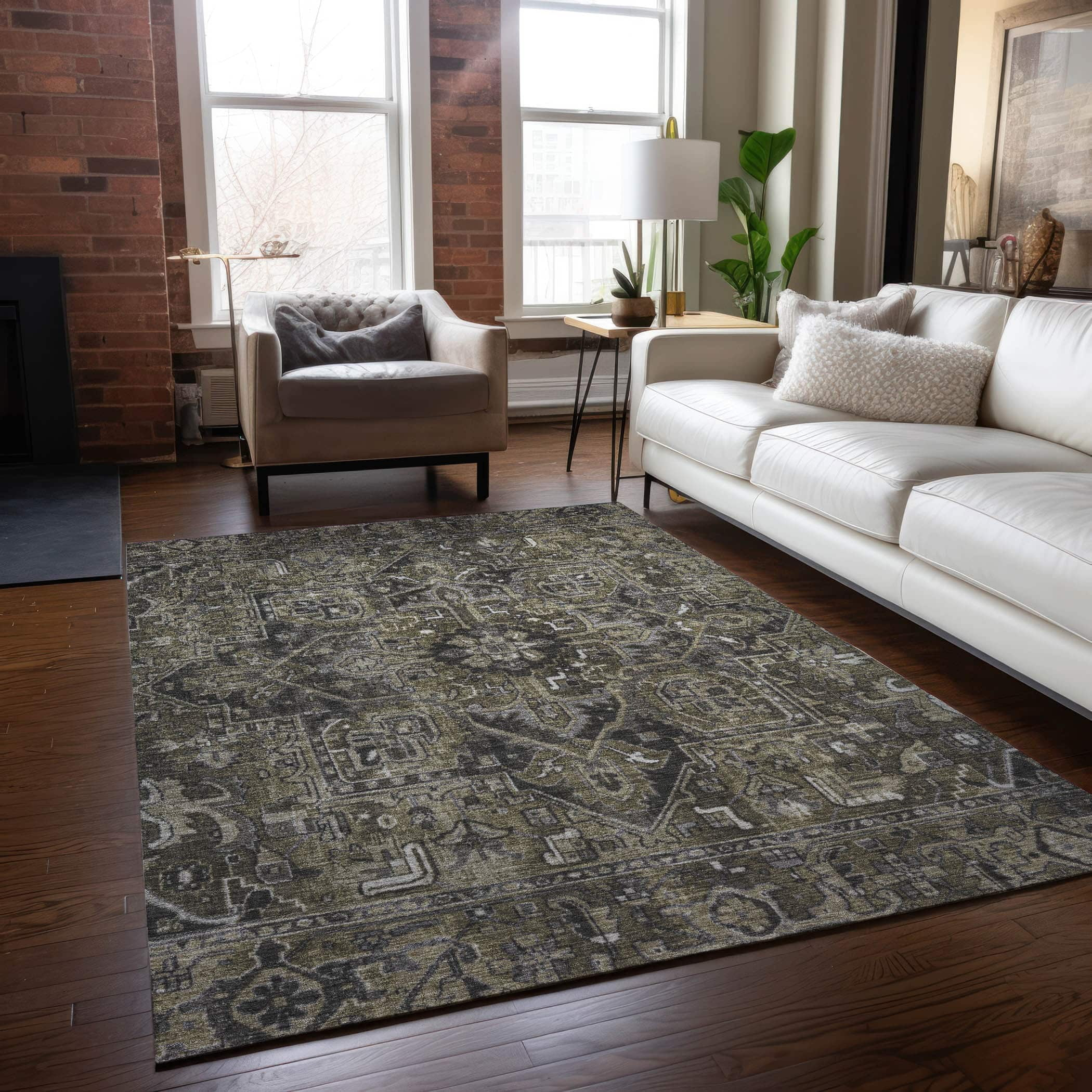 Addison Rugs Chantille Indoor/Outdoor Traditional Oriental Taupe Washable Rectangle Rug, 3' x 5'