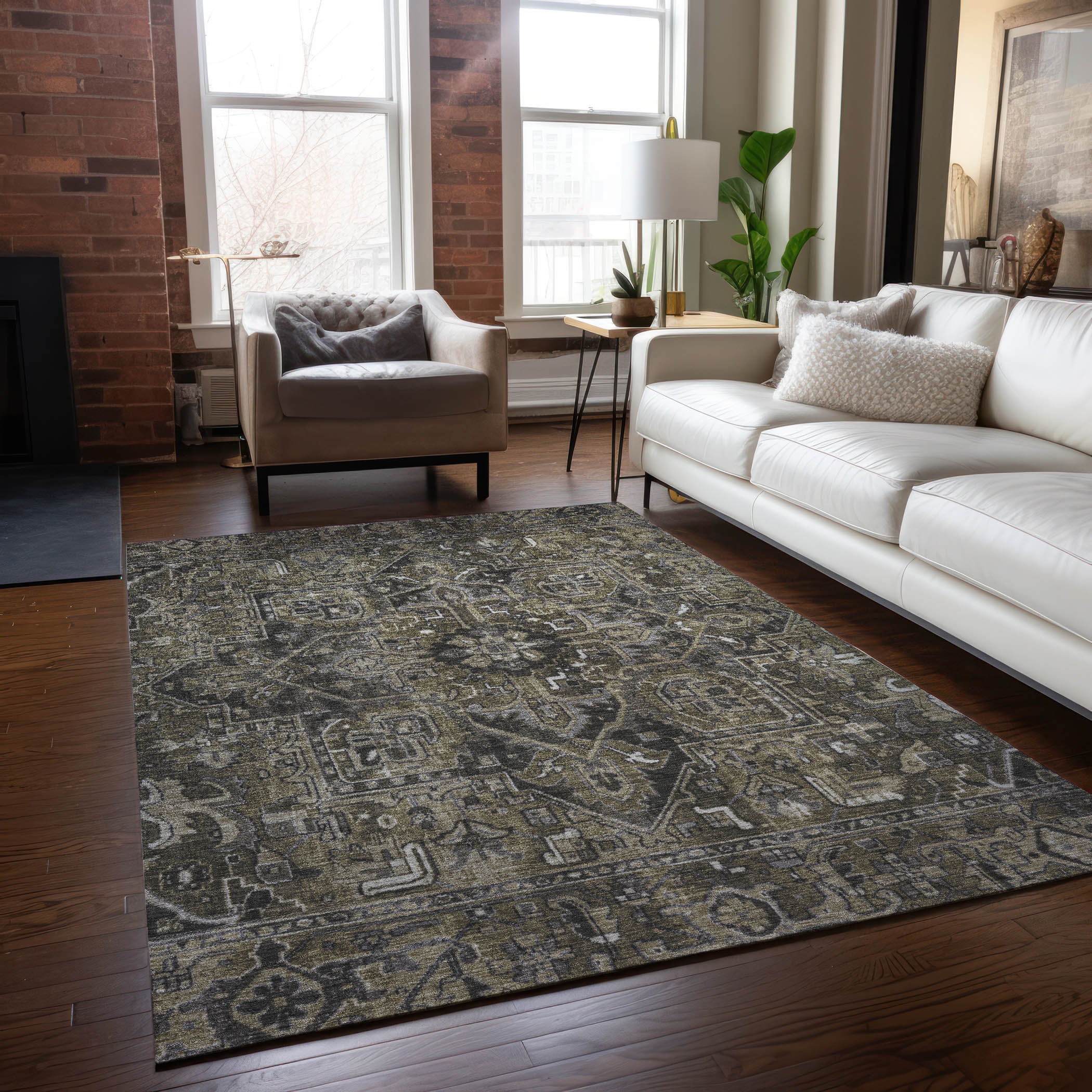 Addison Rugs Chantille Indoor/Outdoor Traditional Oriental Taupe Washable Rectangle Rug, 3' x 5'
