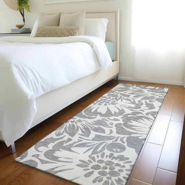 Addison Rugs Chantille Indoor/Outdoor Transitional Floral Gray Washable Runner Rug, 2'3" x 7'6"
