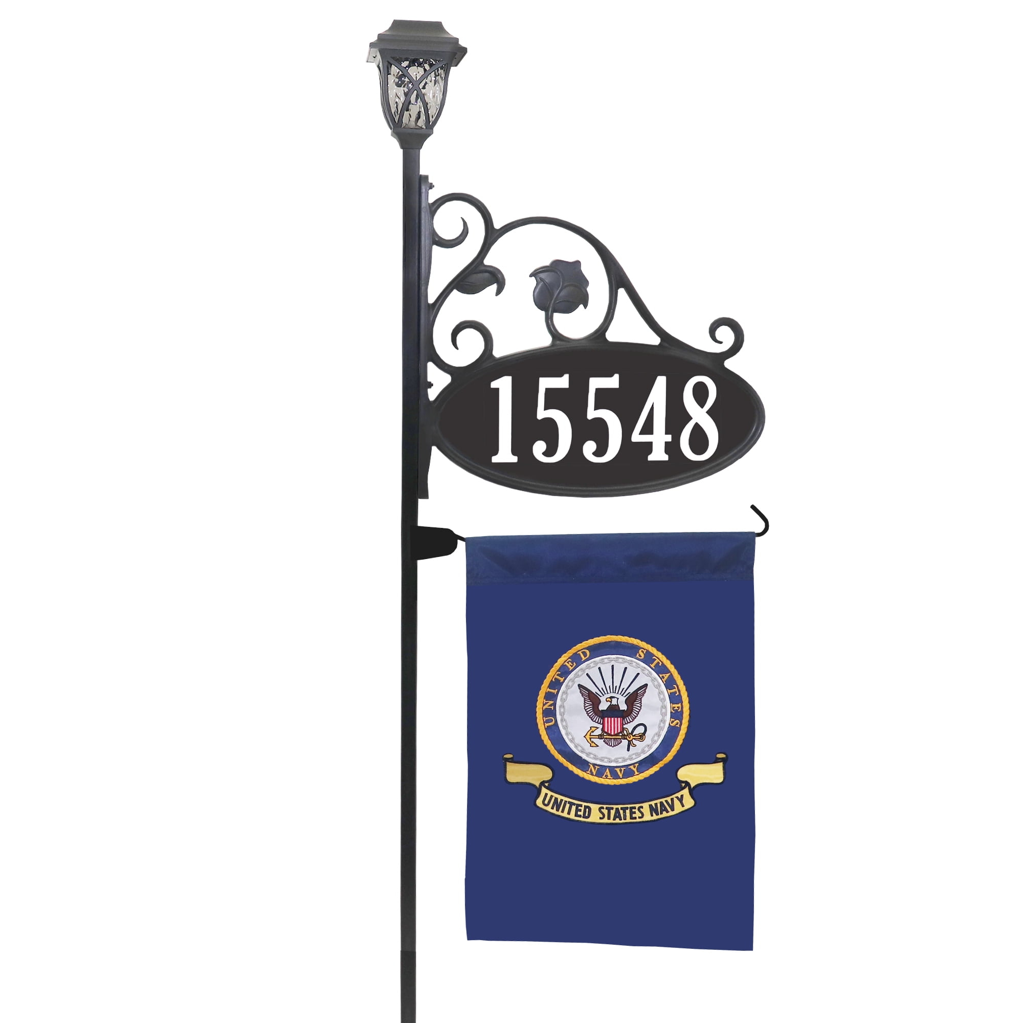 Address America USA Handcrafted, Double-Sided Park Place  with Navy Flag and Solar Light - 58" Pole