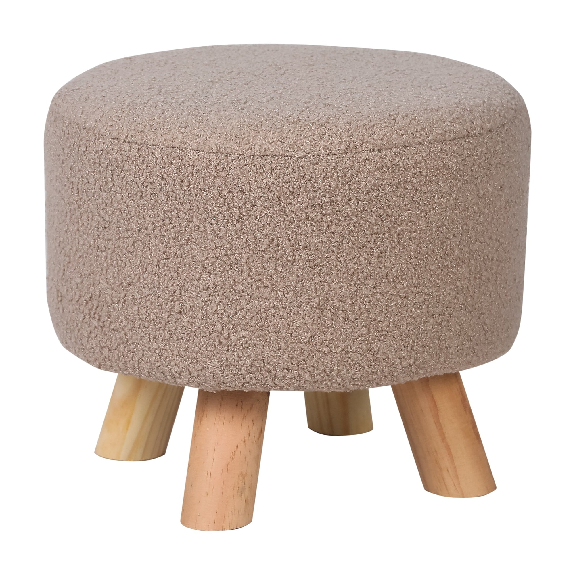 Adeco  Round Ottoman Velvet Foot Rest Stool with Non-Skid Legs Taupe Wood, Velvet Americana, Modern & Contemporary