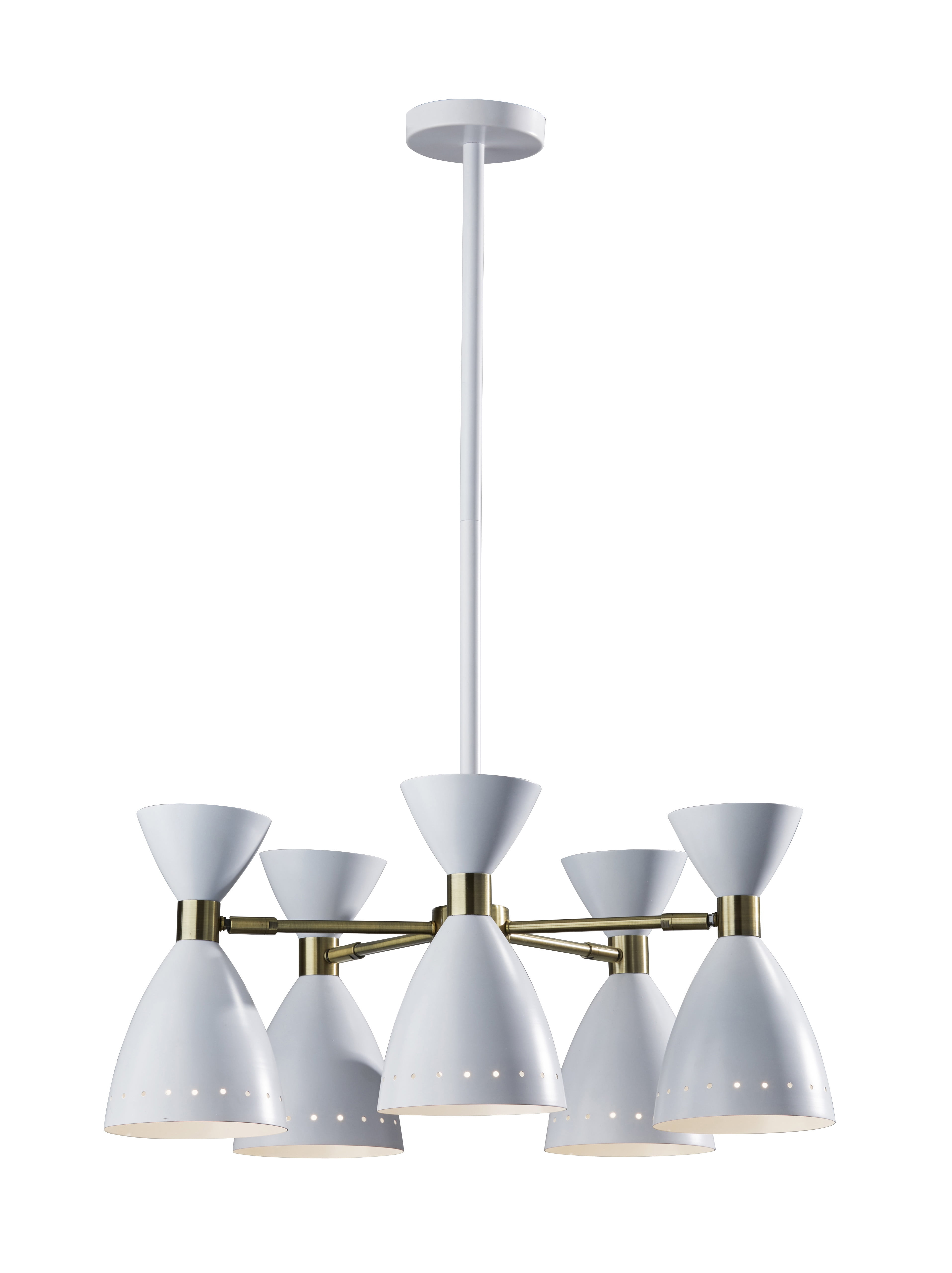Adesso 5-Head Oscar Pendant White: Modern Metal Ceiling Fixture, ETL Listed, 40W E26, No Bulb Included