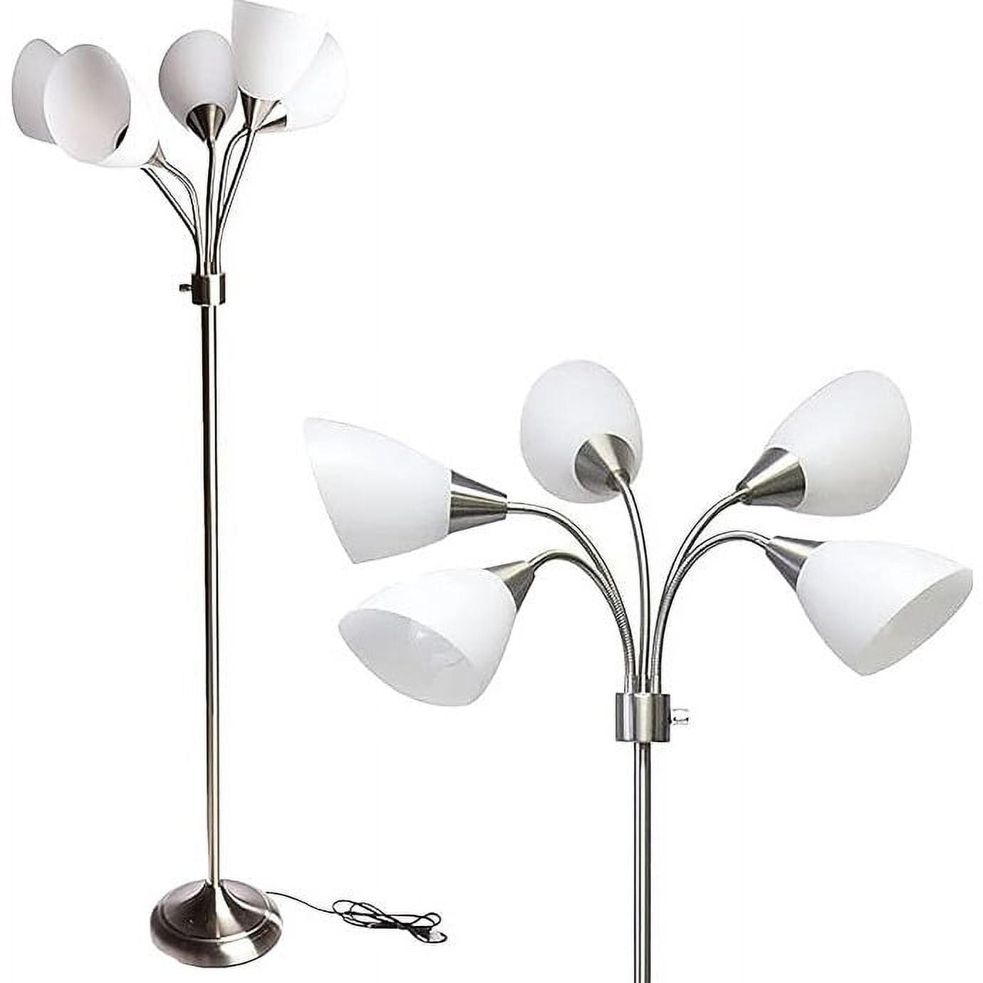 Adesso 7205-22 5-Light Multi-White Shade Floor Lamp Adjustable Gooseneck Arms Silver-