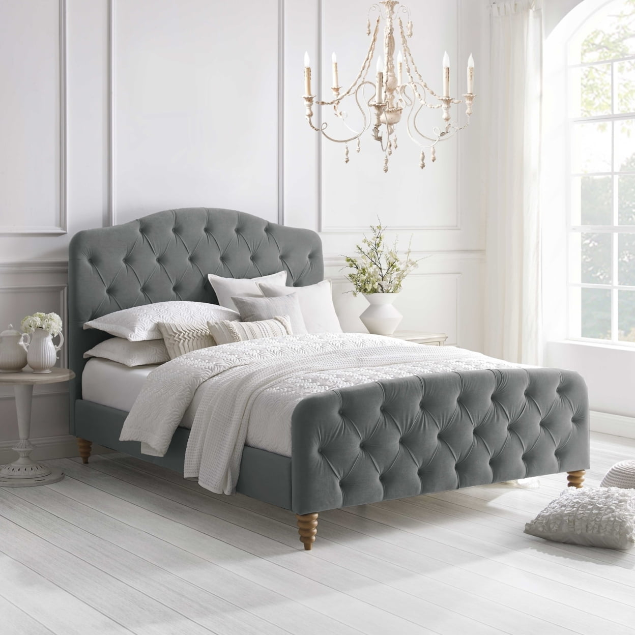 Adilene Bed-Diamond Tufted Headboard and Footboard-Upholstered-Slats Included