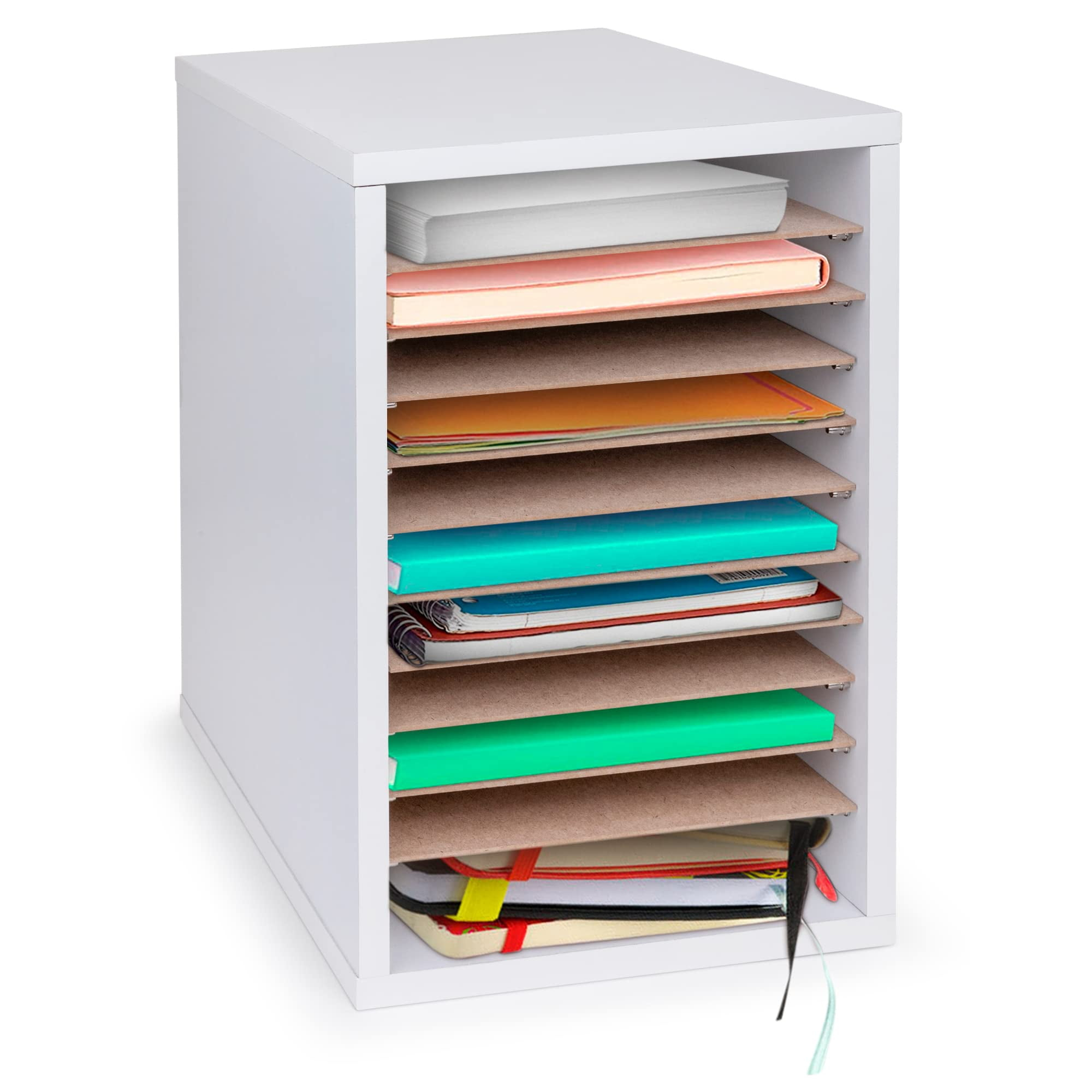 White 11-Slot MDF Vertical Paper Sorter Organizer