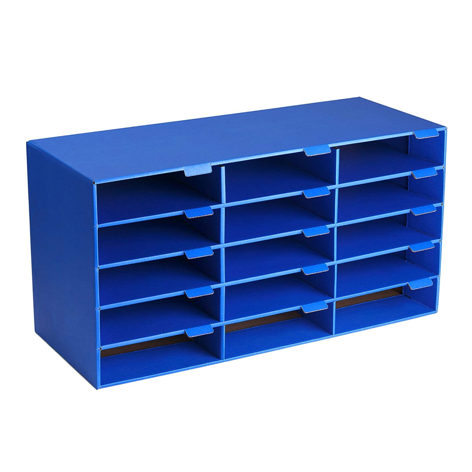 AdirOffice Cardboard Classroom Mailbox, and Office Mail Organizer with Name Slots, (15 Slot, Blue)