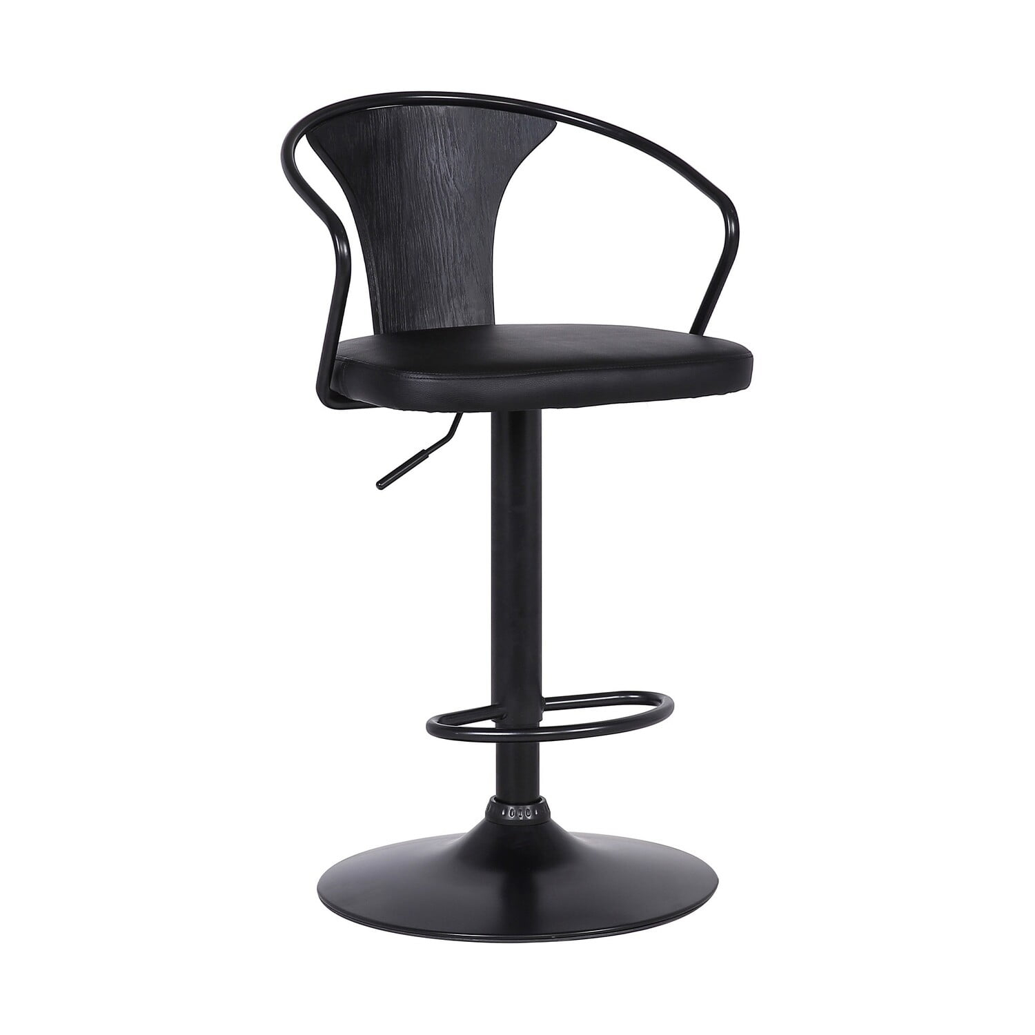 Benjara Adjustable Leatherette Swivel Barstool with Curved Back, Black