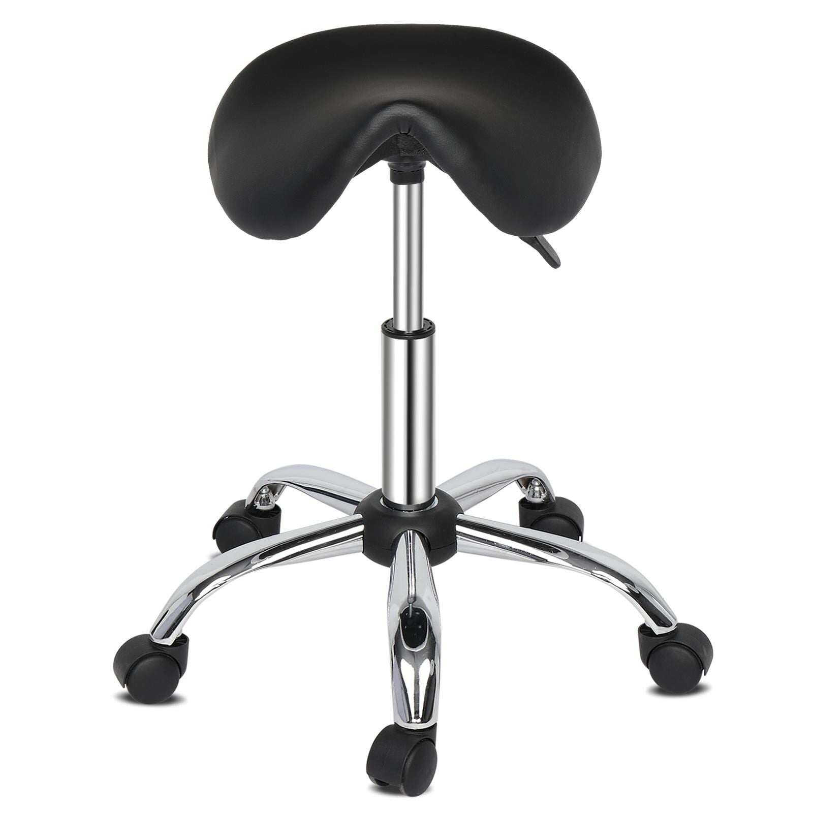 Adjustable Rolling Saddle Stool PU Leather Rolling Stool Salon Chair with Wheels Black