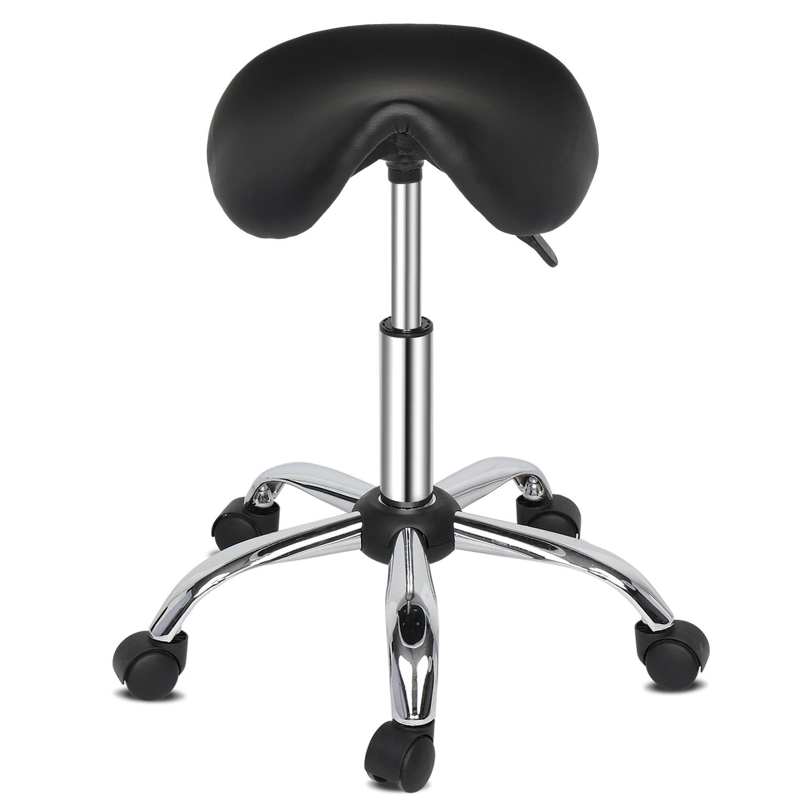 Adjustable Rolling Saddle Stool PU Leather Rolling Stool Salon Chair with Wheels Black
