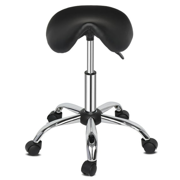 Adjustable Rolling Saddle Stool PU Leather Rolling Stool Salon Chair with Wheels Black