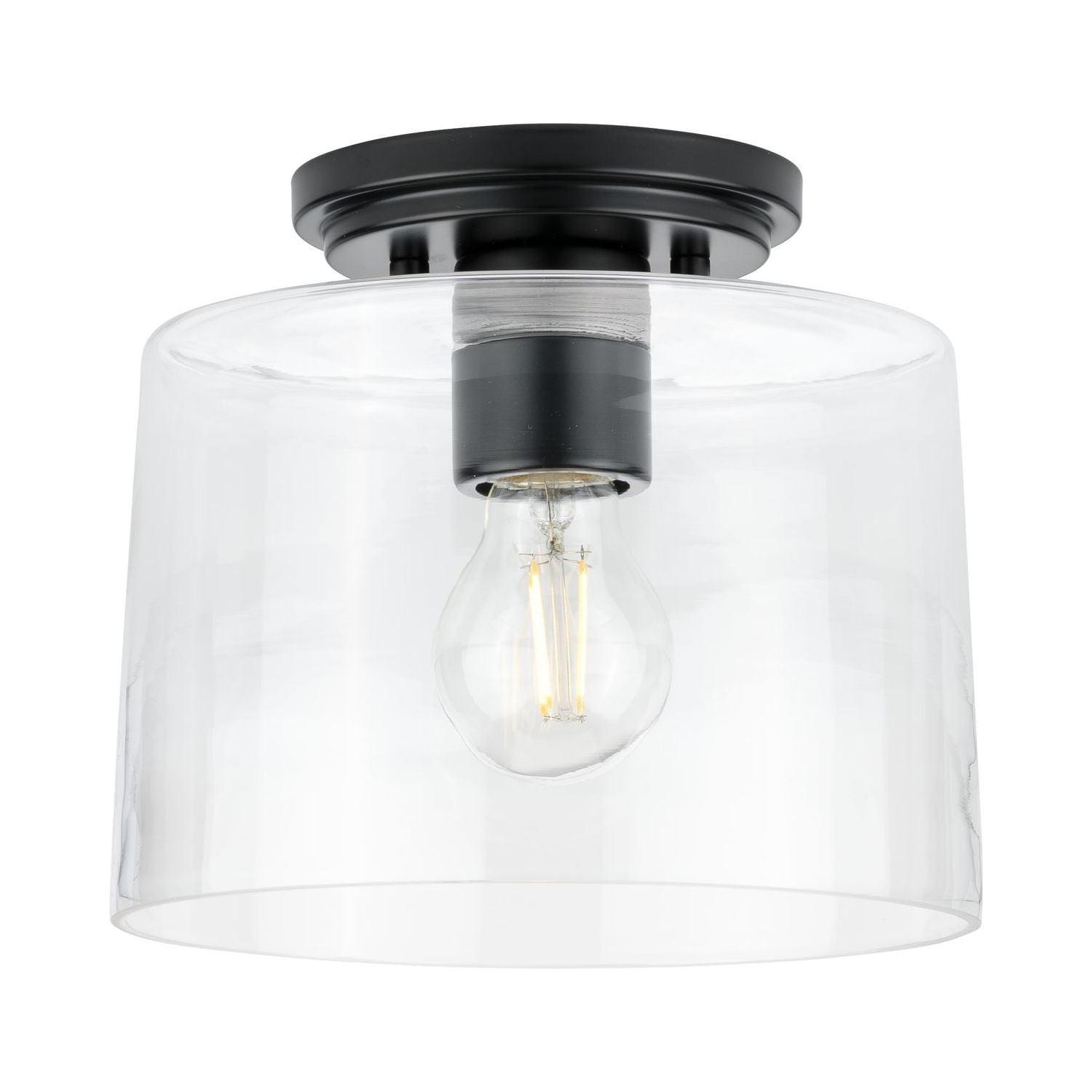 Progress Lighting, Adley Collection, 1-Light Flush Mount, Matte Black, Clear Glass Shade