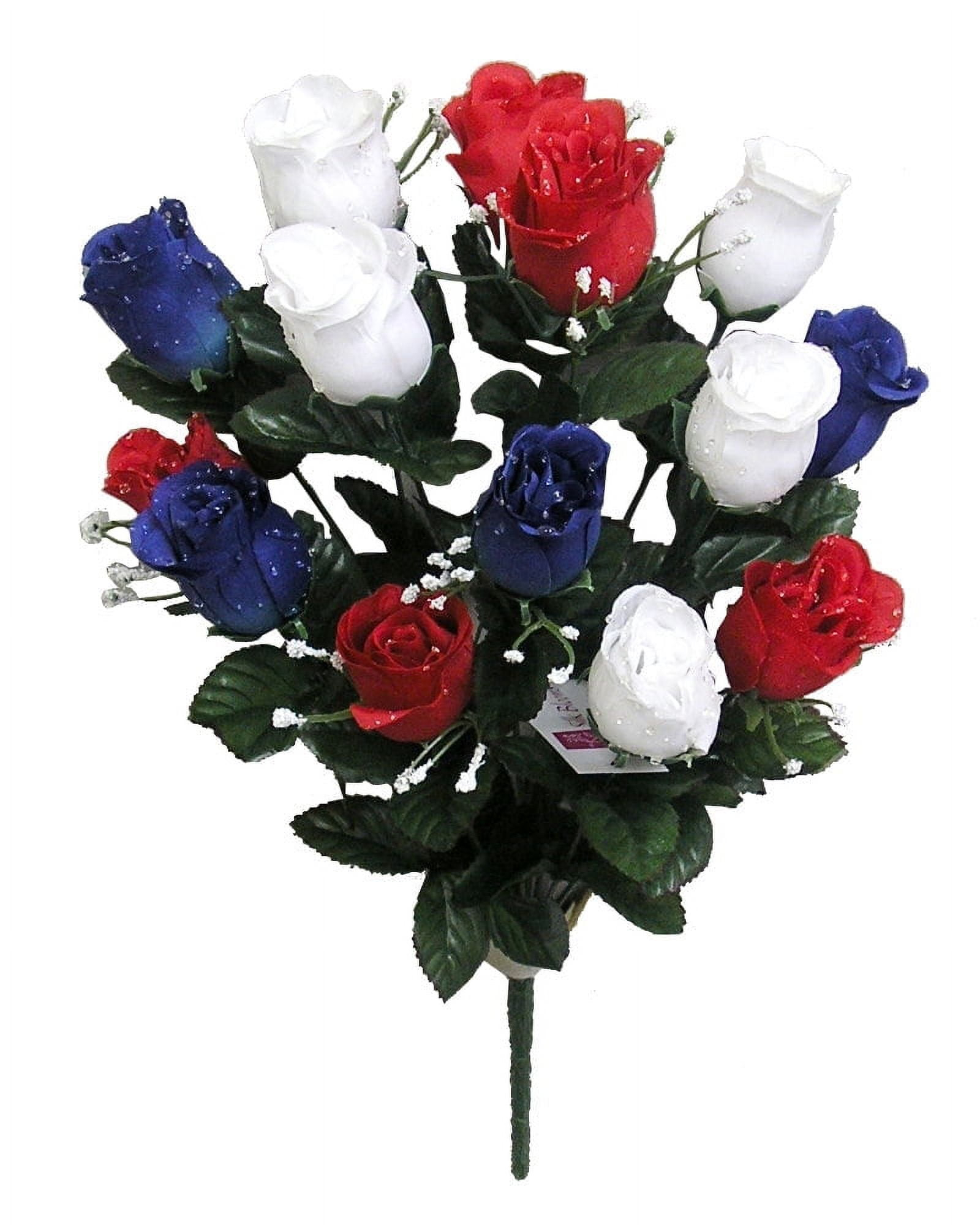Admired By Nature 14 Stems of Blossoms Rose Flower Bush, Red/White/Blue
