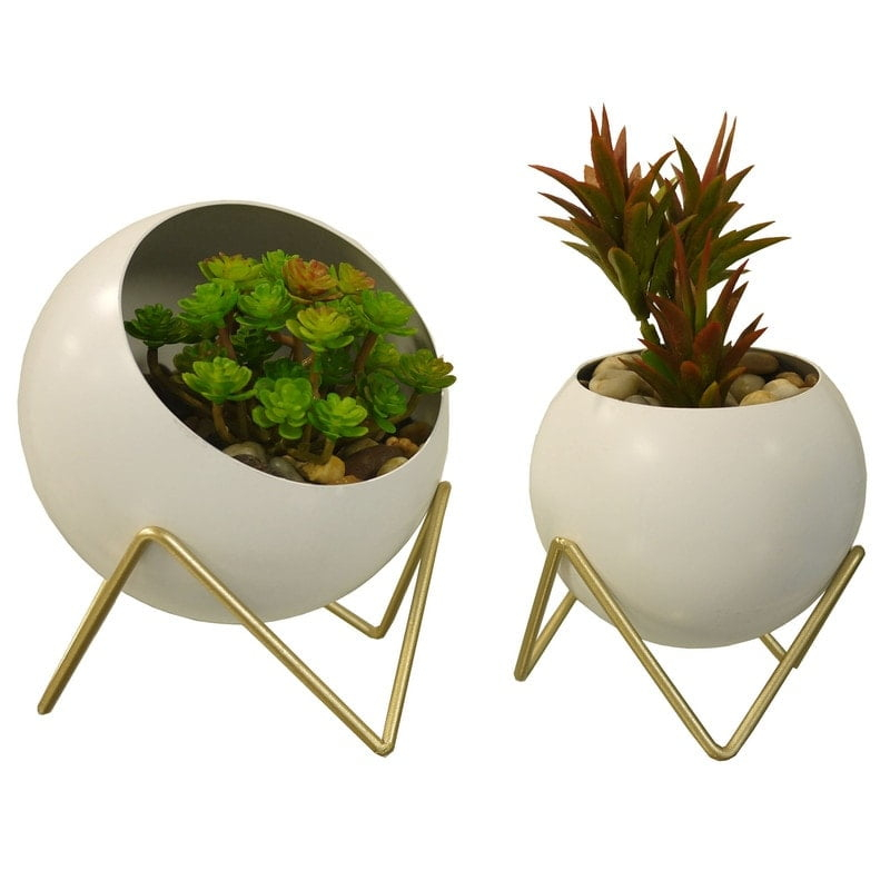 Admired by Nature ABN5E131-WHT Spherical Planter, Gold, White,   Set of 2 - 8'6" x 13'
