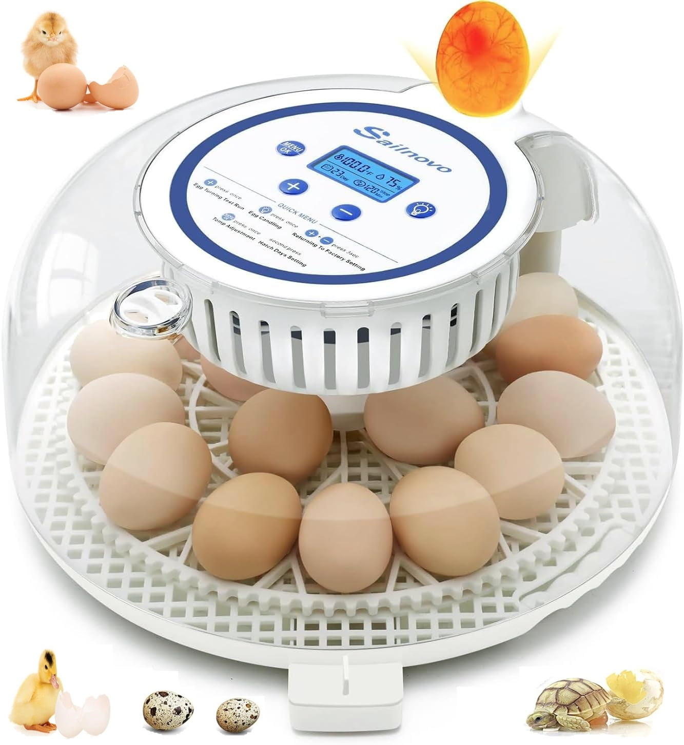 Adnoom 18 Egg Incubator for Chicken,Incubators for Hatching Eggs with Automatic Egg Turning and Humidity Control, Egg Candler, 360° View Window for Farm Hatching
