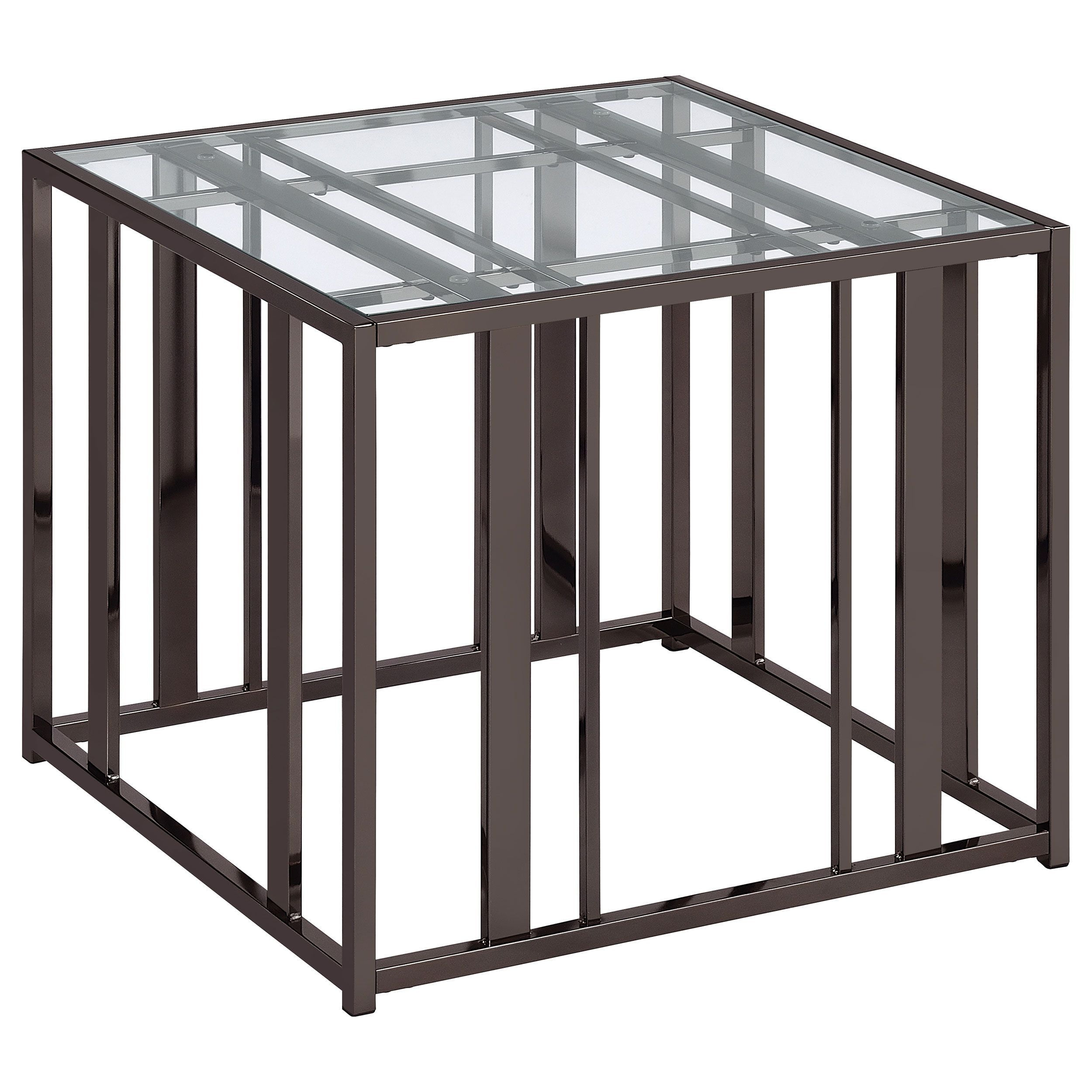 Coaster Adri Metal Rectangular Glass Top End Table in Clear and Black Nickel