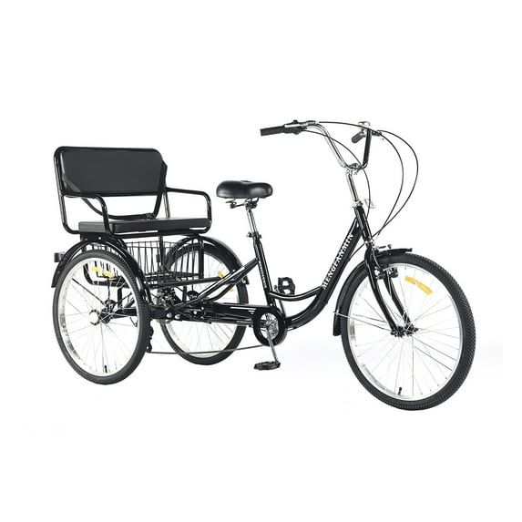 Adult Tricycle 7 Speed, 24 Inch 3 Wheel Bikes Extended Rear wheelbase Tricycle Wheel Bike w/Rear Basket for Women/Children Seniors Maximum Load 550lbs