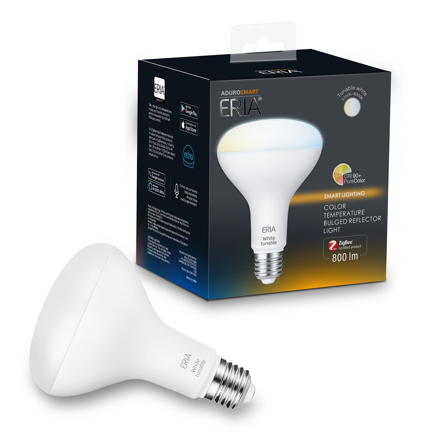 AduroSmart ERIA Tunable White Smart BR30 Light Bulb CRI 90+, 65W Equivalent, Hub Required