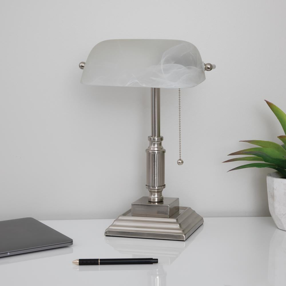 Advantus V-Light 14.8 inch Brushed Nickel LED Bankers Lamp with Frosted Shade
