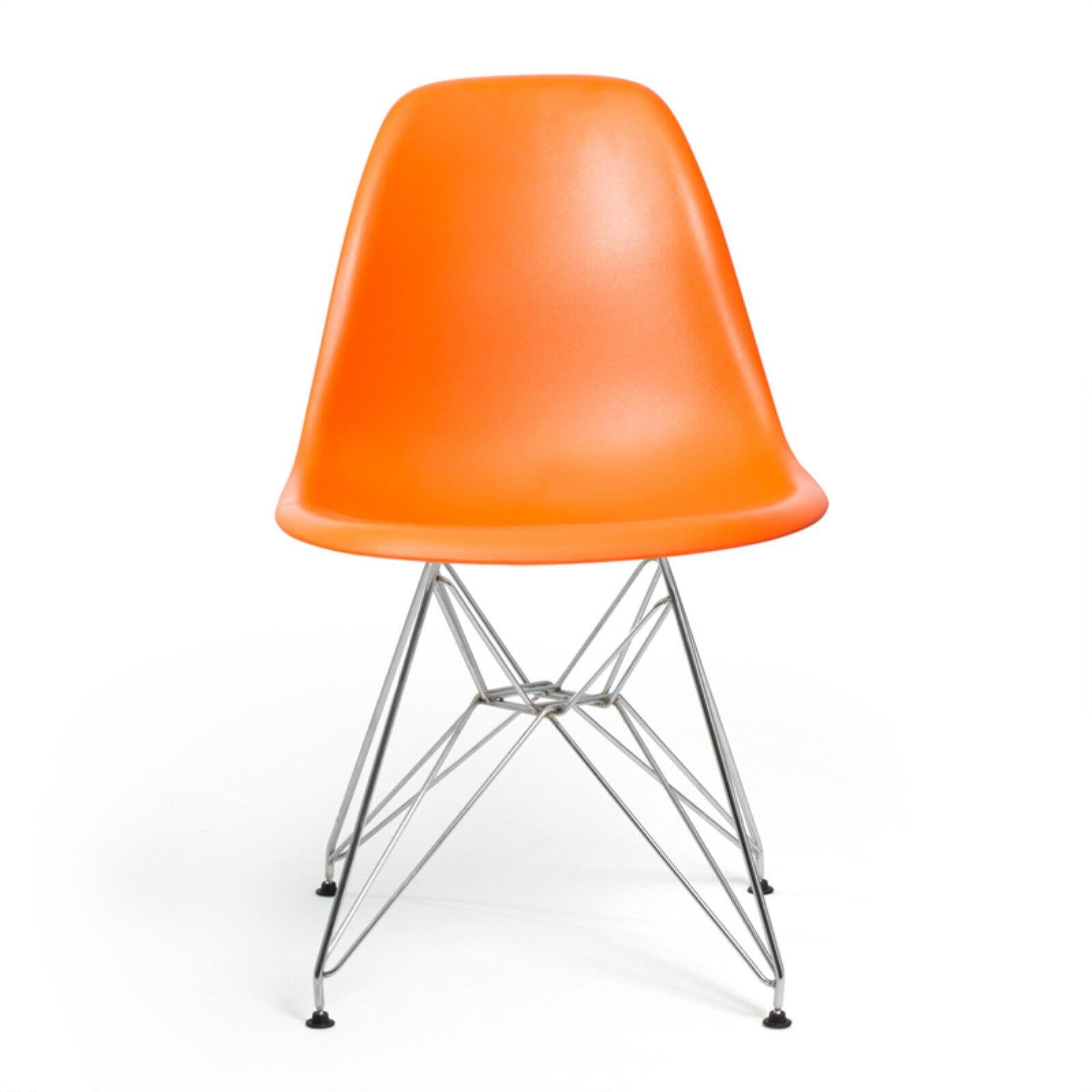 Orange Molded Plastic Side Chair with Chrome Eiffel Base