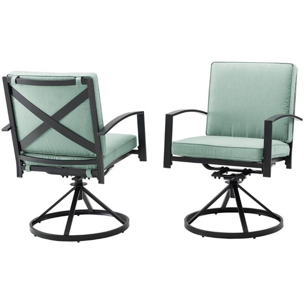 Crosley Furniture Kaplan Fabric Outdoor Swivel Chair Set in Green (Set of 2)