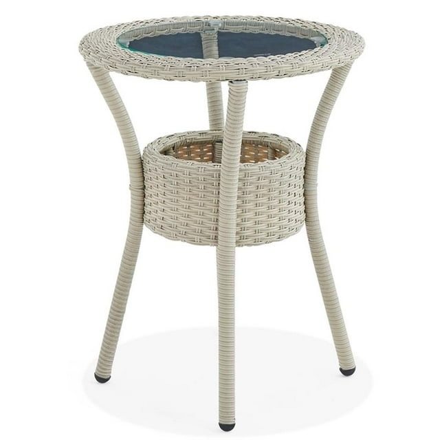 Afuera Living All-Weather Wicker Outdoor Glass Top Table with Storage in Beige