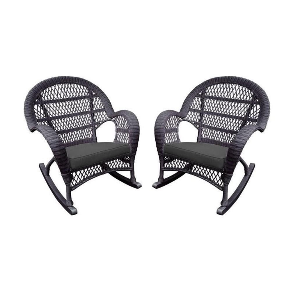 Afuera Living Wicker Rocker Chair in Espresso with Black Cushion (Set of 2)