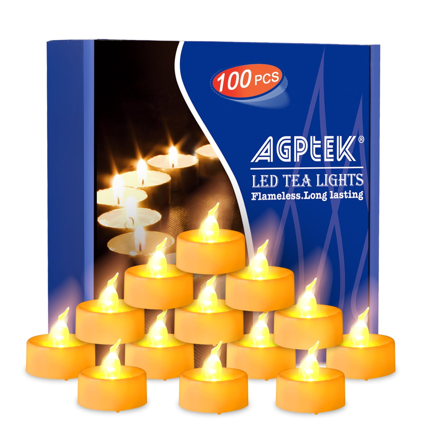 Agptek 100 Pieces Amber Yellow LED Tealight Battery Operated Candles Wedding Party Dinner Deco