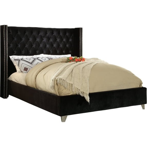 Aiden Black Velvet Queen Bed-Color:Black Velvet,Style:Contemporary