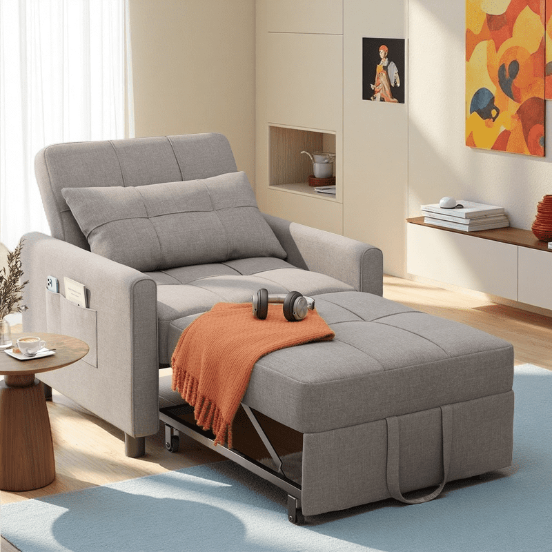 Aiho Sleeper Sofa Chair Bed, Convertible Sofa Chair 3-in-1, Adjustable Sleeper Chair Pullout Sofa Bed, Grey